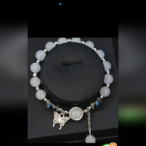 Butterfly Beaded Bracelet Simulated Moonstones - Picture 6 of 6